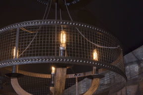 tubular lighting in a wire frame chandelier